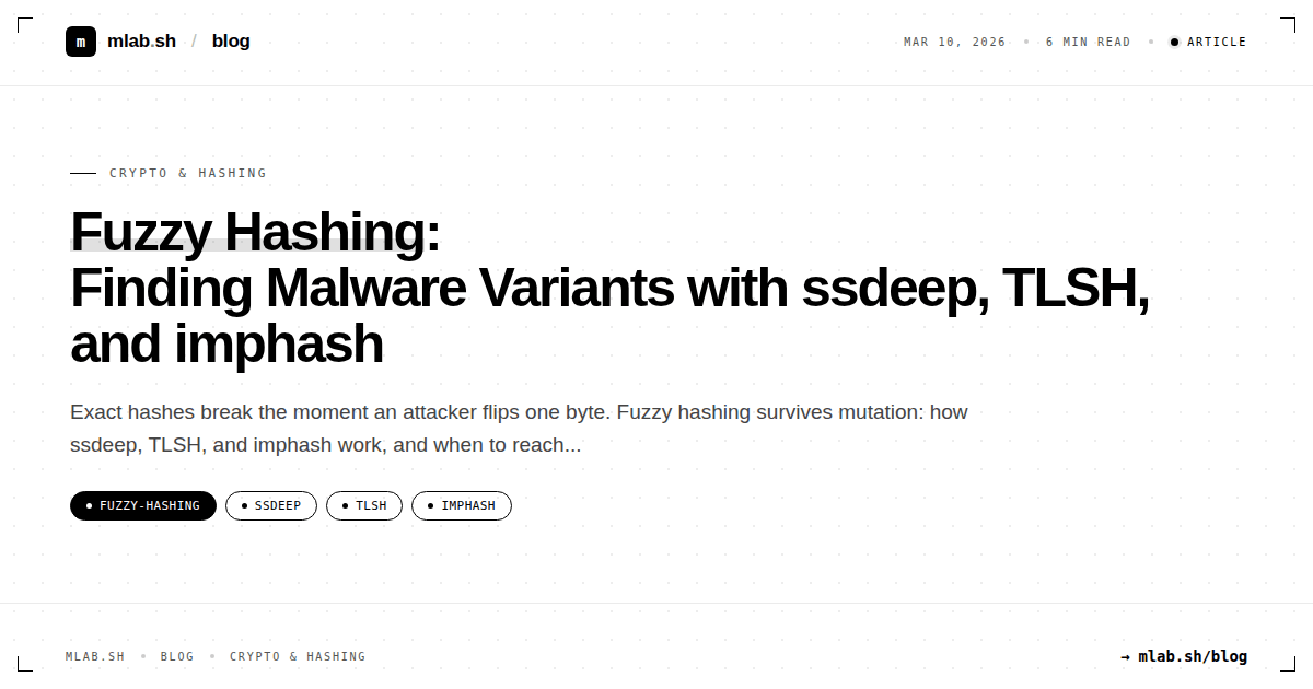 Fuzzy Hashing: Finding Malware Variants with ssdeep, TLSH, and imphash