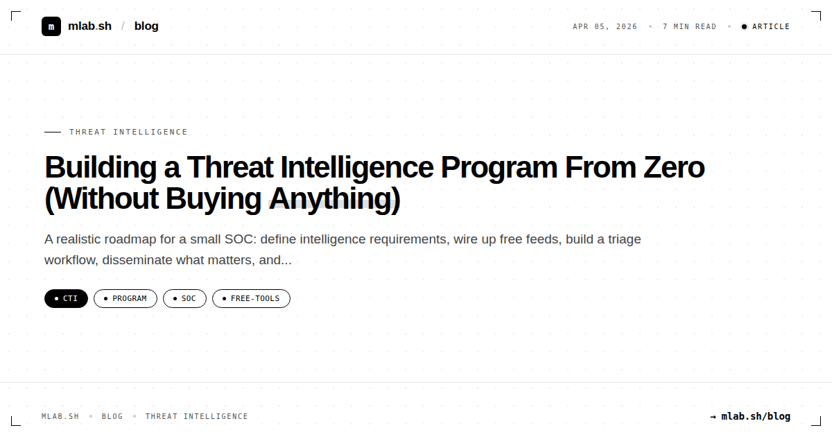 Building a Threat Intelligence Program From Zero (Without Buying Anything)
